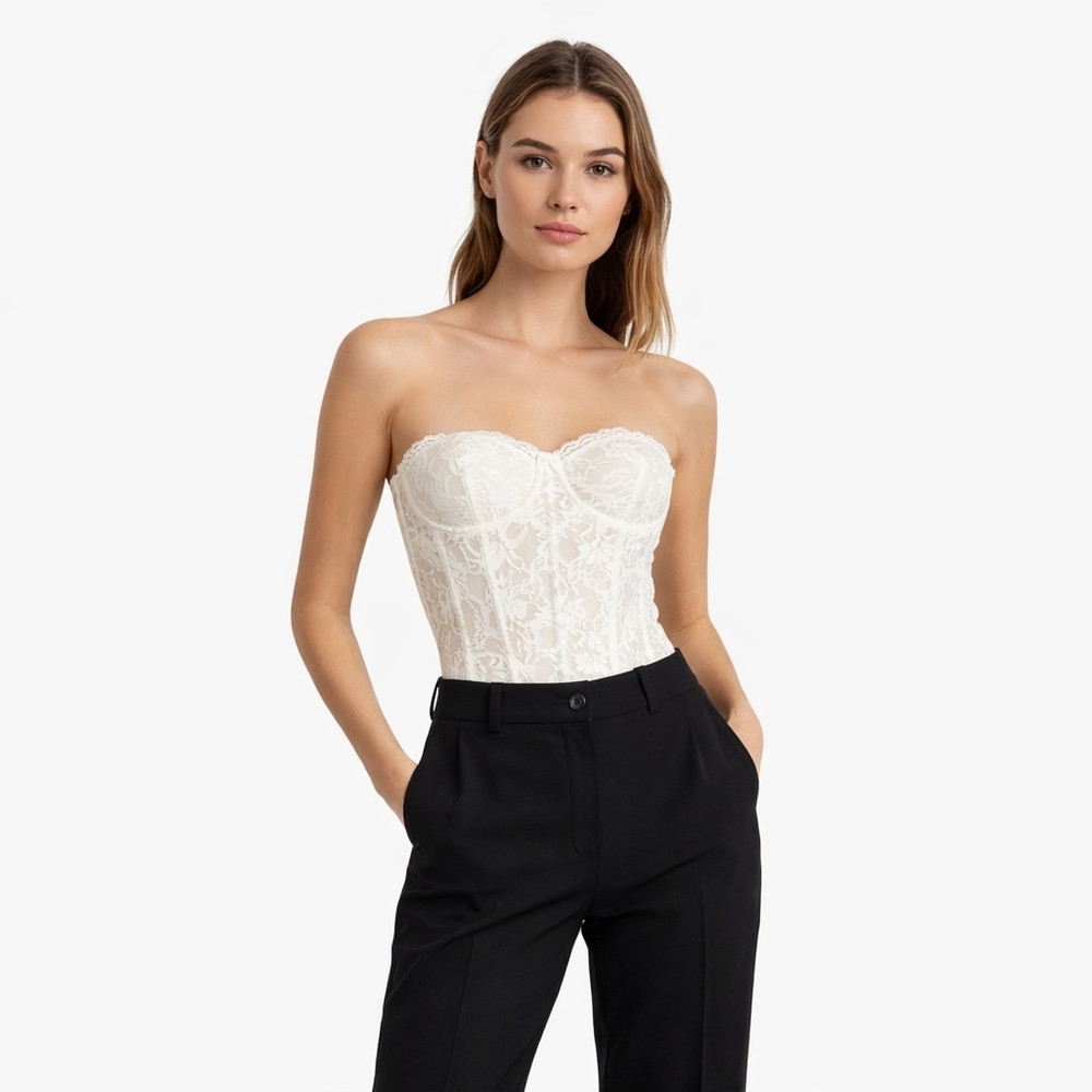 Bardot Women Lace Corset Party Bodysuit Strapless Ivory Off White Size XS
